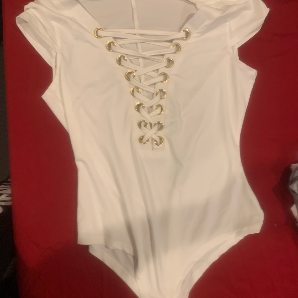 White lace up body suit